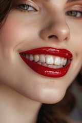 Obraz premium Close up of a woman with vibrant red lipstick, perfect for beauty and makeup concepts