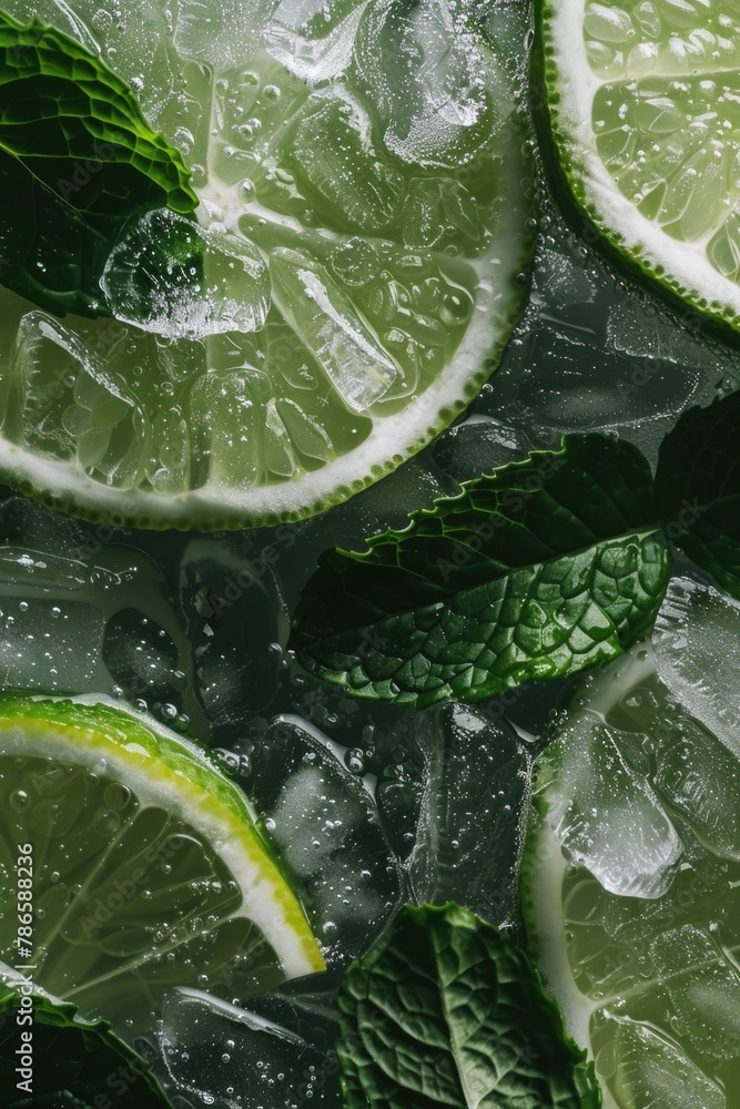 Poster Close up of vibrant lime slices, perfect for summer themes
