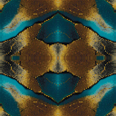 Luxury ornamental Pixel art textured fluid liquid gold blue seamless pattern. Abstract digital vector background. Modern pixel squares ornaments. Endless grunge texture. Trendy decorative pattern - 786588668