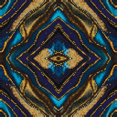 Beautiful ornamental Pixel art geometric textured fluid liquid seamless pattern. Abstract digital vector background. Modern pixel squares ornaments. Endless grunge texture. Trendy decorative pattern