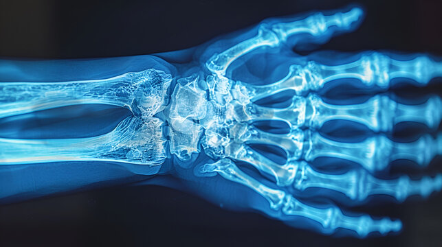 An x-ray of the patients wrist bone in a blue,
Xray Image of a Hand Holding an Object Detailed 3D overview of an Xray scan of a human bicep