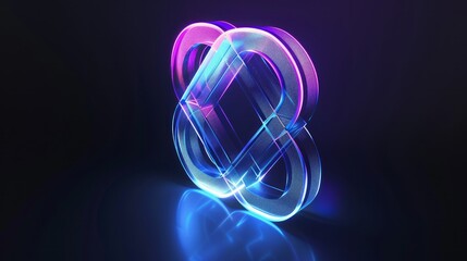 3d icon of blue violet neon double angle left isolated on black background --ar 16:9 Job ID:...
