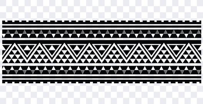 Polynesian vector seamless tribal tattoo border. Tribal  tattoo geometric fore arm samoan band.Tattoo  illustration fore arm bracelet. Fabric seamless isolated hawaiian pattern on white background.