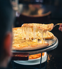 slice pizza close up italian food cheeses hand 