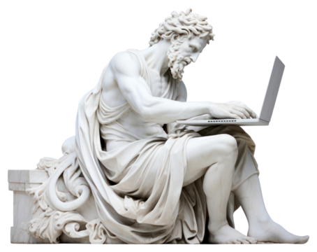 PNG  Greek sculpture using computer statue laptop art