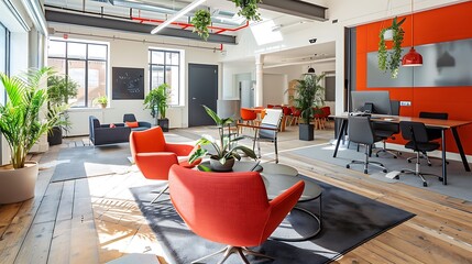 Creative office interior of modern and bright open plan office space - Powered by Adobe