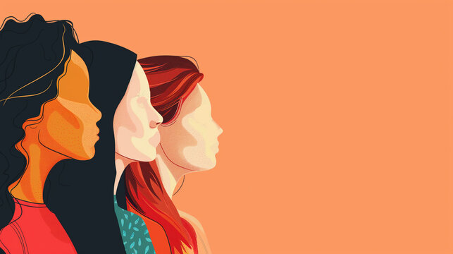 Women of different ethnicities together illustration, women's Day background, woman empowerment, women of different ethnicities, women background, women banner