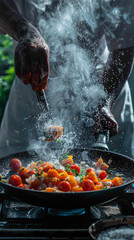 A Chef Cooking, hyperrealistic Culinary arts photography