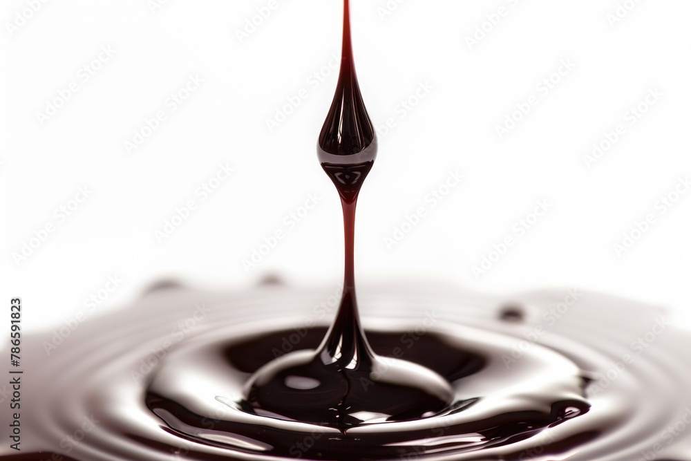 Poster a mesmerizing image of a chocolate drop falling into water. perfect for food and beverage concepts