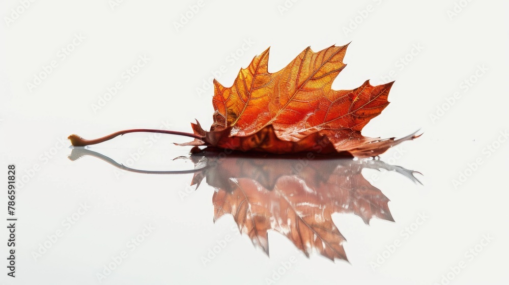 Aufkleber a single leaf resting on a reflective surface. perfect for nature or environmental concepts