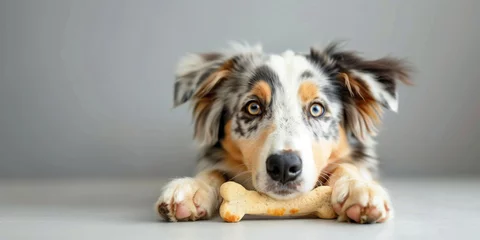 Fotobehang Happy dog with bone © Fox Bread