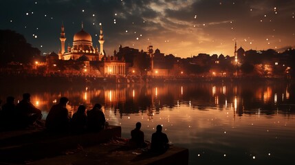 Fototapeta premium A scenic view of Eid celebrations under moonlight