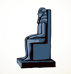 Vector drawing. Egyptian male statue. Pharaoh on the throne - obrazy, fototapety, plakaty