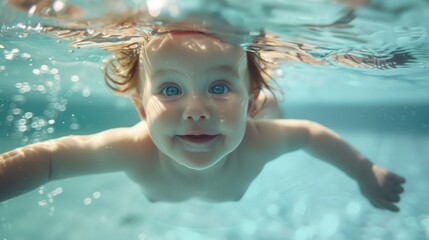 A joyful girl swimming in a pool, suitable for various projects