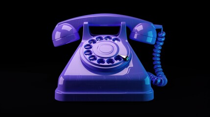 3d icon of blue violet phone isolated on black background 