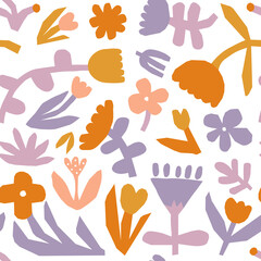 Abstract flower art seamless pattern illustration. Organic nature floral background in vintage style. Spring season decoration texture, drawing print.	
