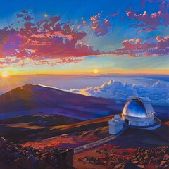 Fototapeta na wymiar Sky's Canvas: Sunset Over Mauna Kea Observatory, Big Island