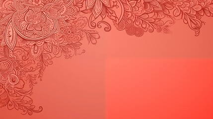 Solid coral background with a pattern of intricate henna designs