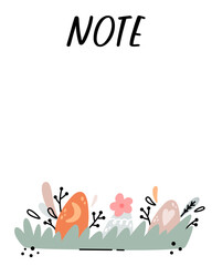 Easter notes list template. Organizer and Schedule with place for Notes. Good for Kids. Vector illustration design for planner.