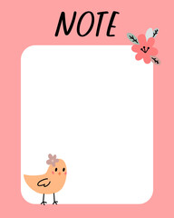 Easter notes list template. Organizer and Schedule with place for Notes. Good for Kids. Vector illustration design for planner.