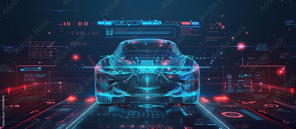 Leinwandbilder modern diagnostics in the car service of the future. hologram auto in low poly style, wire frame in 