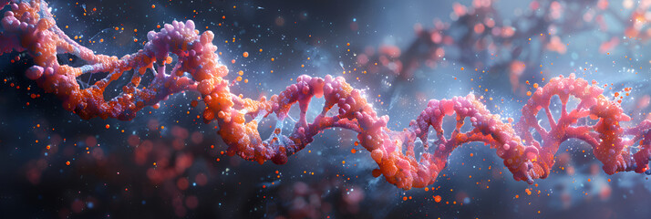 DNA Molecule Illustration,
Pastel pink light shaded background with DNA chromosomes and a double helix