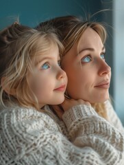Mother and daughter, smiling together in happiness, embodying love and family, Ai generate - obrazy, fototapety, plakaty