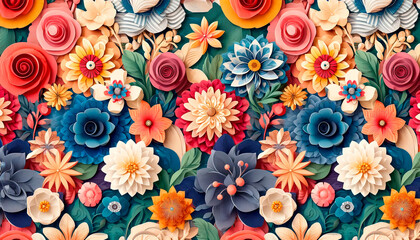 floral pattern. Intricate paper flower wall art with a vibrant color palette, ideal for home decor accents and creative project backgrounds. - obrazy, fototapety, plakaty