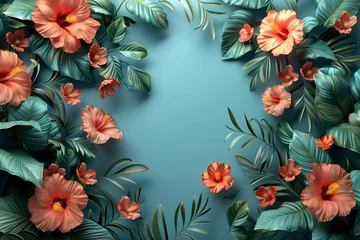 Poster Botanical background, 3d flowers, rendering © Anna