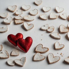 heart shaped cookies on the table - obrazy, fototapety, plakaty