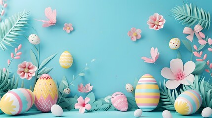 Happy Easter day design. Spring Easter background. Easter poster and banner template with Easter eggs. Promotion and shopping template for Easter