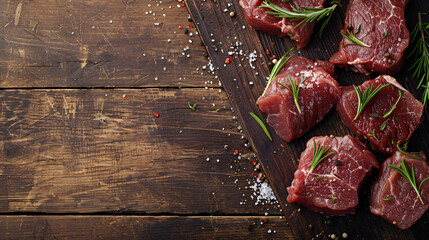 Raw meat on wood background
