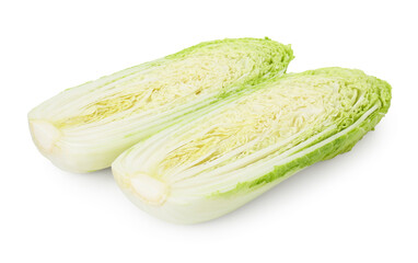 Halves of Chinese cabbage isolated on white