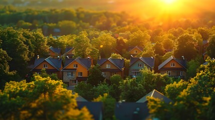 Sunset Over Suburbia: The Ebb and Flow of Property Values. Concept Real Estate Trends, Suburban Living, Sunset Views, Property Investment, Neighborhood Changes