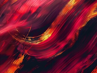 Colorful Intersection: Bold Crimson Strokes BlendGolden Tones in Abstract Art