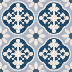 Portuguese tiles in beige and blue. Ceramic Tiles. Hydraulic Portuguese ceramic design. 