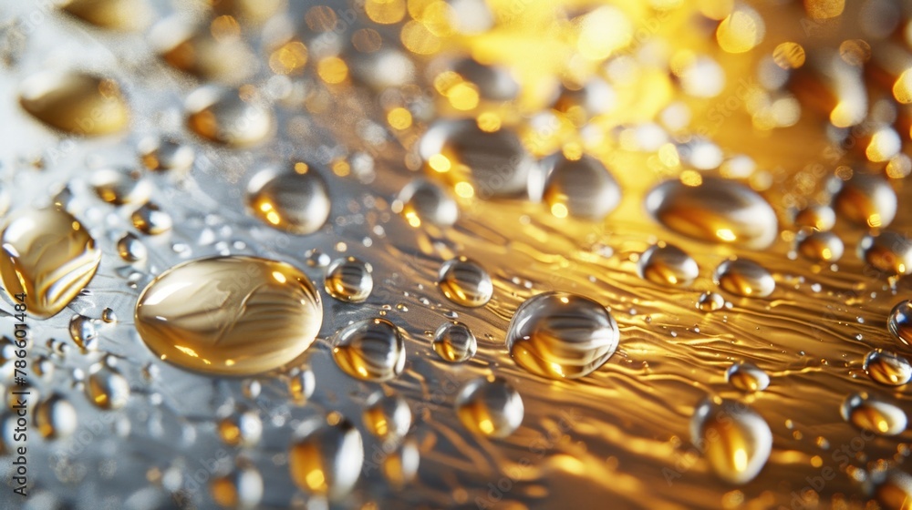Poster close up of water droplets on a surface, suitable for various design projects