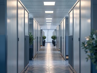 A never-ending row of identical cubicles stretching into infinity