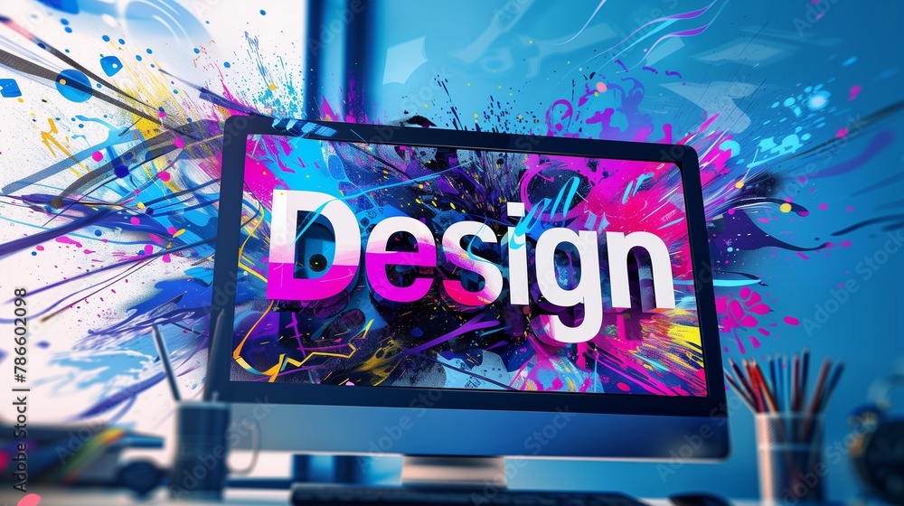 Poster a vibrant graphic design concept showcasing digital marketing strategies and project management tool