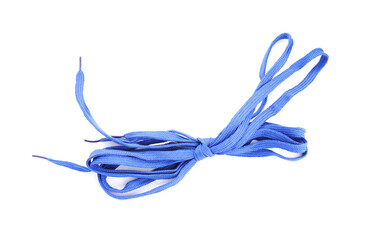 Obraz na płótnie Canvas Stylish blue shoe laces isolated on white, top view