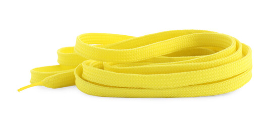 Stylish yellow shoe laces isolated on white