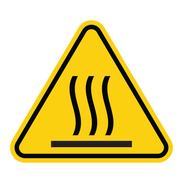 Triangle Warning Sign, Burn Hazard,Yellow Hot Surface Symbol vector illustration isolated on white background. Hot surface warning sign. Yellow triangle background. Perfect for  sticker, label. EPS 10