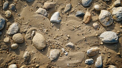 Fototapeta na wymiar Close up view of rocks and sand on a beach. Perfect for nature backgrounds