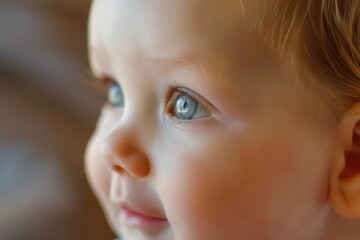 A close up image of a child with striking blue eyes, suitable for various projects