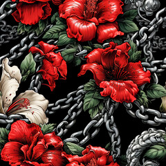 Seamless abstract background with chains and flowers.