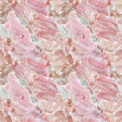 Abstraction, texture of natural rose quartz stones with pearls. Seamless background.