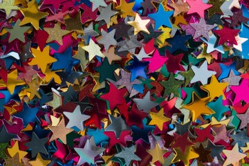 A background of colorful starshaped confetti, symbolizing the joy and excitement associated with festive celebrations Generative AI