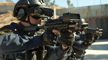 Deurstickers SWAT Officer in Training at Outdoor Range During Daytime © Prostock-studio