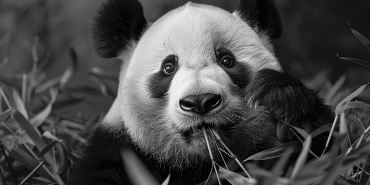 A monochrome image of a panda bear. Suitable for nature and wildlife concepts