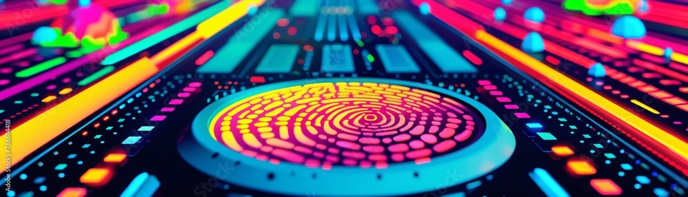 Poster macro shot of a biometric identification system, such as a fingerprint scanner or facial recognition